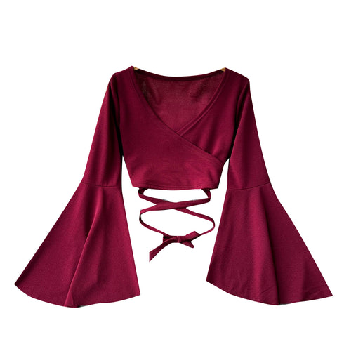 Drawstring V-neck Long-sleeve Top