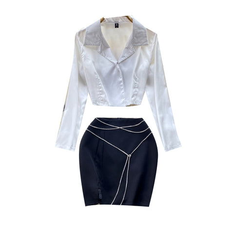 White Shirt&Black Skirt 2Pcs Set