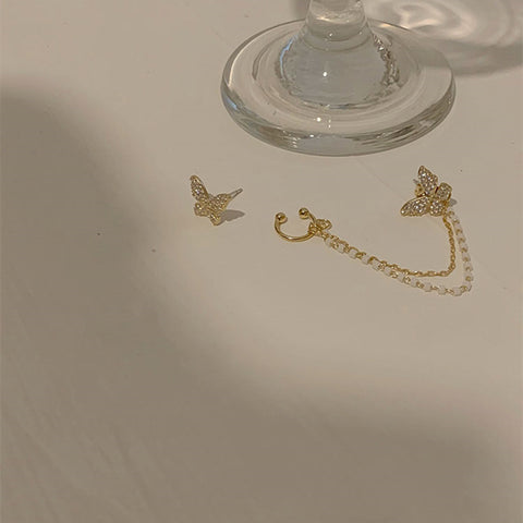 Diamond-studded Bow Tassel Earrings