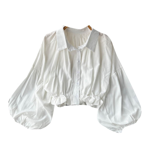 Puffy Sleeve Lapeled Short Blouse