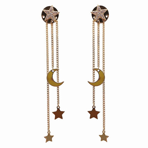 Moon And Star Tassel Earrings