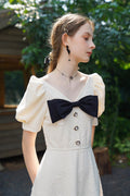 V-neck Bow Rose Jacquard Dress