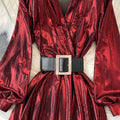 French Style Flared-sleeve Metallic Dress