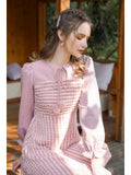Lace-up Pom-Striped Plush High-Rise Dress