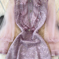 Ruffled Mesh-paneled Lace Crochet Dress