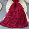 Wooden Ear Stand Collar Pleated Dress