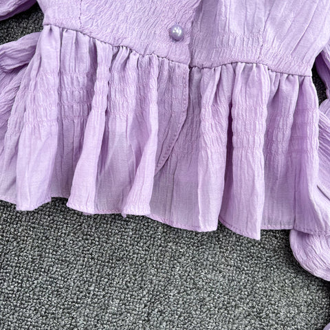 Square Collar Ruffled Chiffon Shirt