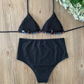 Ethnic Style Print High-waist Black Bikini