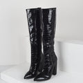 Stone Printed Patent Leather Zipped Boots