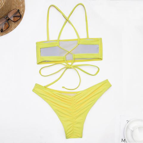 Tube Top Solid Color Swimsuit