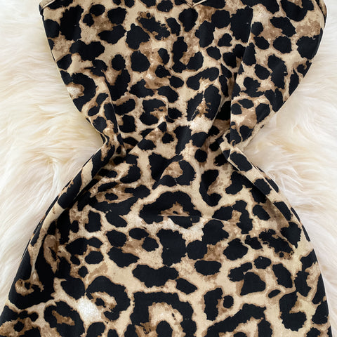 Backless Leopard Print Slip Dress