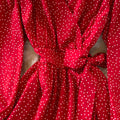 Neck Waist Ruffle V-Neck Polka-Dot Chiffon Dress