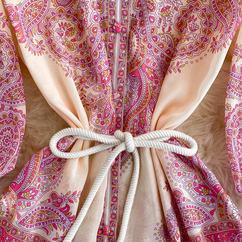 Palace Style Lantern Sleeve Printed Dress