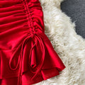 Drawstring Pleated Waist Slip Skirt