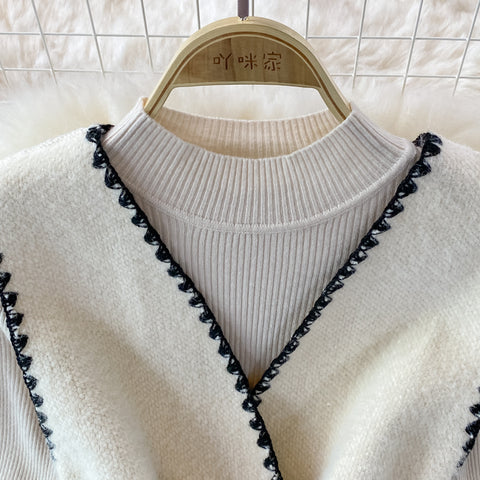 Knitted Bottom Coat & Imitation Mink Fur Vest Suit