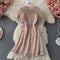 Round Neck Lace Cutout High Waist A-Line Skirt