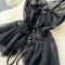 Black Lace Puffy Short Dress
