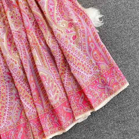 Palace Style Lantern Sleeve Printed Dress