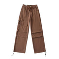 High - Waisted Loose Multi - Pocket Straight Cut Pants