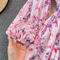 Puff-sleeve Halterneck Off-the-shoulder Floral Dress