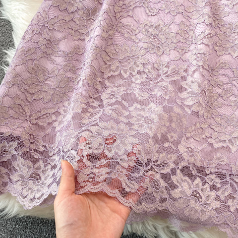 Ruffled Mesh-paneled Lace Crochet Dress
