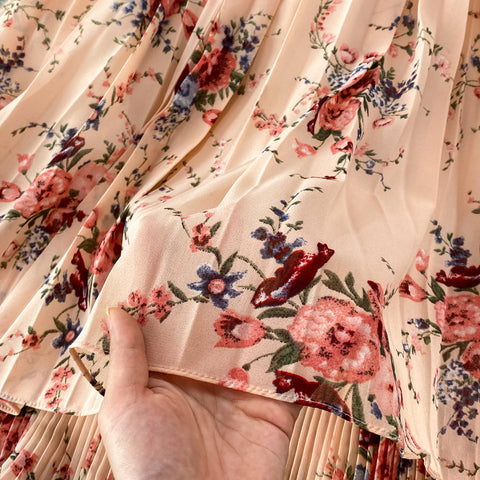 Two-piece Bow Tie Floral Chiffon Shirt And Skirt