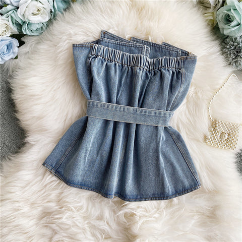 Off-the-shoulder Strapless Denim Top