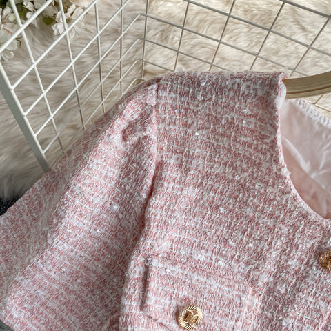 Round Neck Single-breasted Tweed Dress