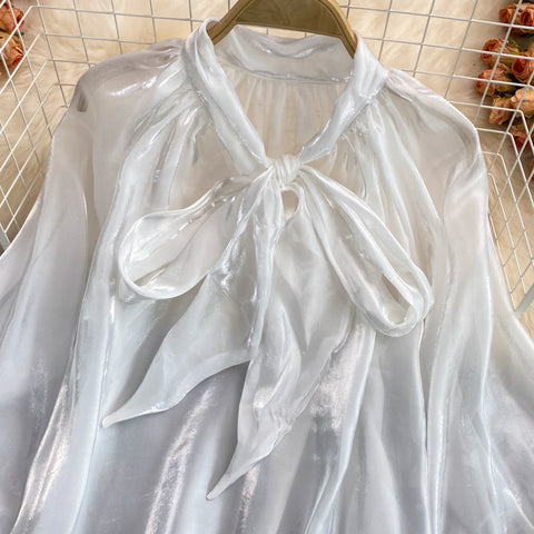 Retro Loose Bow Tie Shirt