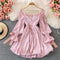 Bow Knot Check Sling Square Neck Bud Puff Dress