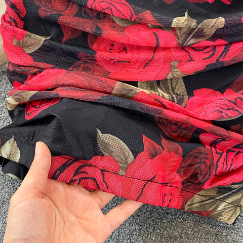 Rose-print Waist-neck Mesh Stretch Dress