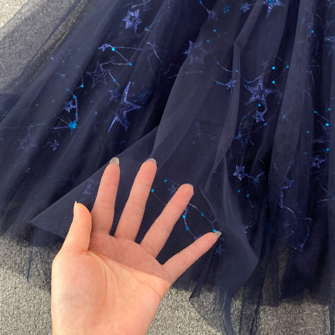 Star Sequined Mesh Skirt & Knit Top Two-piece