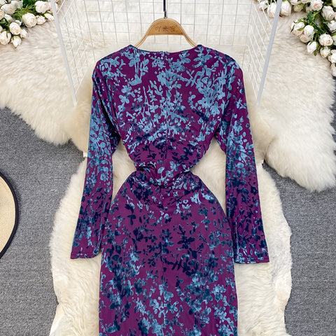 Bronzing Print V-neck Dress