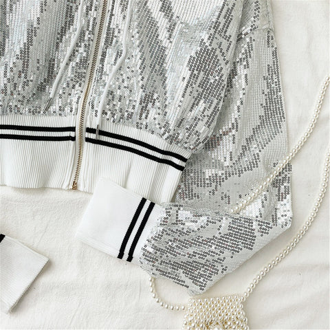 French Sporty Sequined Hoodie