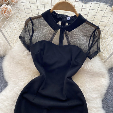 Chic Mesh Hollowed Black Dress