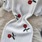 Elegant Embroidered Rose Knitted Dress
