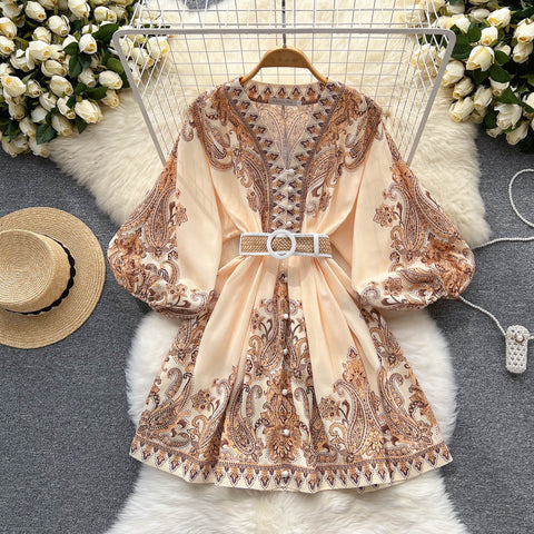 Courtly Printed Lace-up Dress