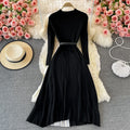 Long Sleeve Knitted Pleated Dress