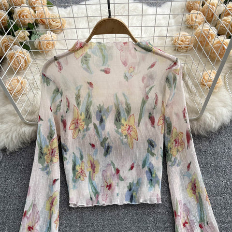 Chic Printed Floral Sun-protection Top