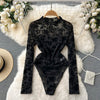 Mesh Lace Embroidered Round Neck Jumpsuit