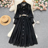 Lapeled Crochet Black Lace Dress