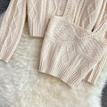 Two-piece V-Neck Twist Knit Cardigan & Vest