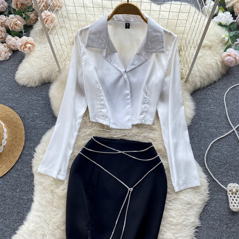 White Shirt&Black Skirt 2Pcs Set