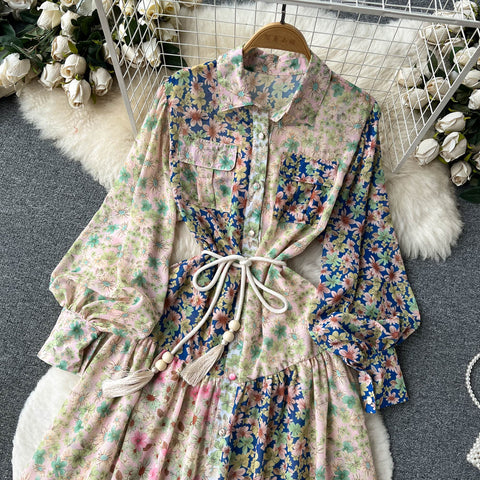 French Style Waist-slimming Floral Dress