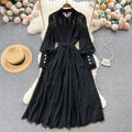 Lapeled Crochet Black Lace Dress