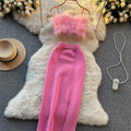 Furry Camisole& Knitted Skirt 2Pcs Set