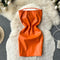 Orange PU Leather Backless Sheath Dress
