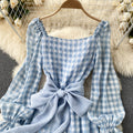 Plaid Dress With Square Collar