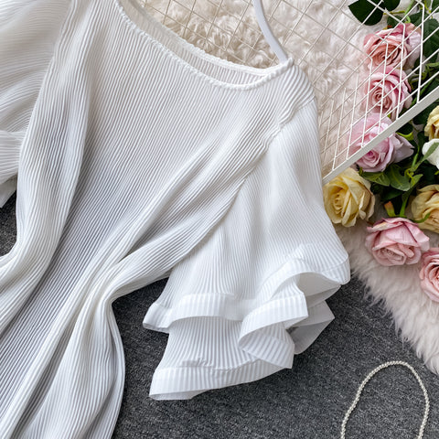 Ruffled Flared Sleeve Pleated Dress
