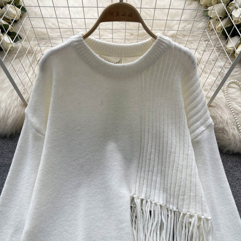 Irregular Design Loose Fringed Sweater